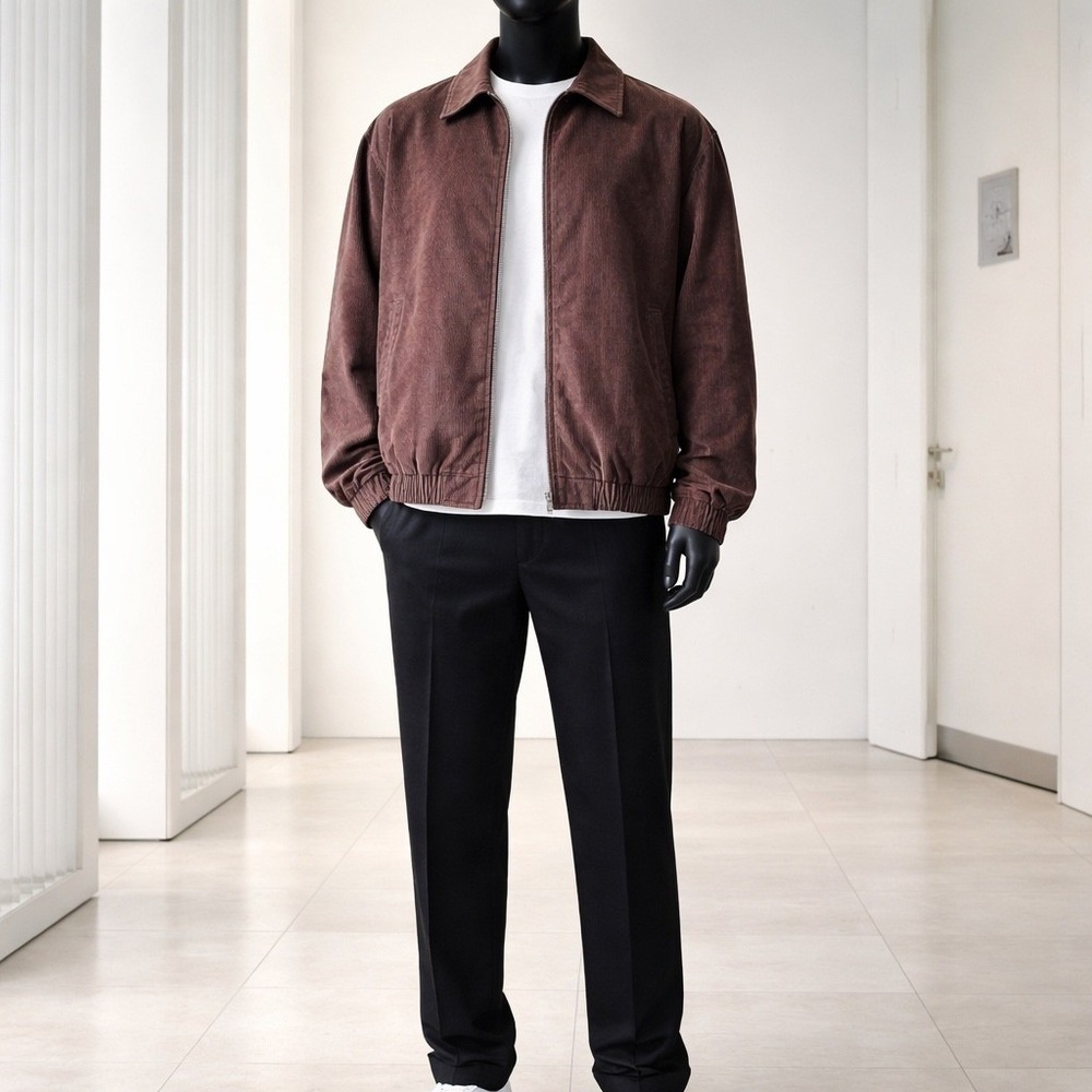 ASOS DESIGN Mens 4XL Brown Corduroy Harrington Jacket Full Zip Collegiate Grunge